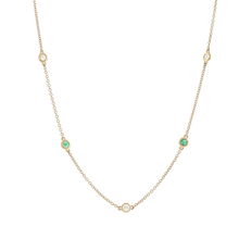 Load image into Gallery viewer, Royal Collection Yellow Gold Bezel-Set Diamond and Emerald Station Chain Necklace
