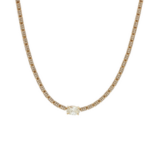 Load image into Gallery viewer, Royal Collection 18K Yellow Gold Emerald Cut Diamond Center Pave Link Necklace