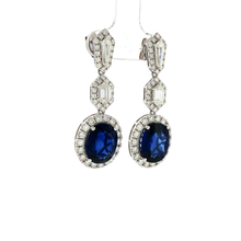 Load image into Gallery viewer, Royal Collection 18K White Gold Diamond & Sapphire Halo Drop Earrings