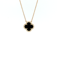 Load image into Gallery viewer, Royal Collection 14K Yellow Gold Black Onyx Flower Diamond Pendant Necklace