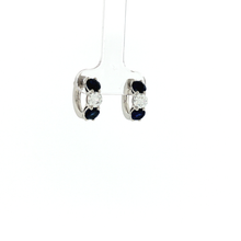 Load image into Gallery viewer, Royal Collection 18K White Gold Sapphire Diamond Huggie Earrings