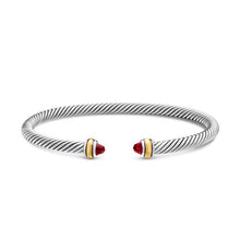 Load image into Gallery viewer, Classic Cable Bracelet in Sterling Silver with 18K Yellow Gold and Garnets, 4mm