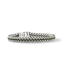 Load image into Gallery viewer, Woven Box Chain Bracelet in Sterling Silver with Green Nylon, 10mm