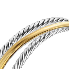 Load image into Gallery viewer, Crossover Three Row Cuff Bracelet in Sterling Silver with 14K Yellow Gold, 20mm