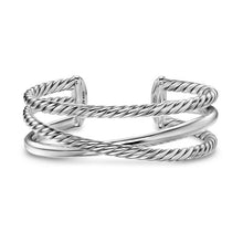 Load image into Gallery viewer, Bold Crossover Three Row Cuff Bracelet in Sterling Silver, 19mm
