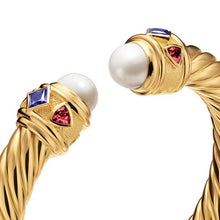 Load image into Gallery viewer, Renaissance Cablespira Bracelet in 18K Yellow Gold with Pearl, Iolite and Rhodolite Garnet, 9mm