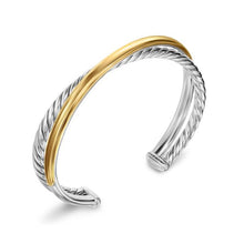 Load image into Gallery viewer, Crossover Two Row Cuff Bracelet in Sterling Silver with 14K Yellow Gold, 11mm