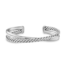 Load image into Gallery viewer, Crossover Two Row Cuff Bracelet in Sterling Silver, 10.7mm