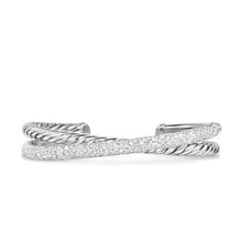 Load image into Gallery viewer, Crossover Two Row Cuff Bracelet in Sterling Silver with Diamonds, 11mm
