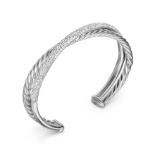 Load image into Gallery viewer, Crossover Two Row Cuff Bracelet in Sterling Silver with Diamonds, 11mm
