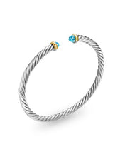 Load image into Gallery viewer, Cable Flex Bracelet in Sterling Silver with 14K Yellow Gold and Blue Topaz, 4mm