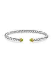 Load image into Gallery viewer, Cable Flex Bracelet in Sterling Silver with 14K Yellow Gold and Peridot, 4mm