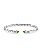 Load image into Gallery viewer, Cable Flex Bracelet in Sterling Silver with 14K Yellow Gold and Green Onyx, 4mm