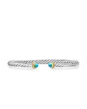 Load image into Gallery viewer, Cable Flex Bracelet in Sterling Silver with 14K Yellow Gold and Turquoise, 4mm