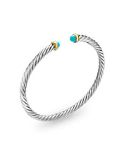 Load image into Gallery viewer, Cable Flex Bracelet in Sterling Silver with 14K Yellow Gold and Turquoise, 4mm