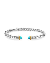 Load image into Gallery viewer, Cable Flex Bracelet in Sterling Silver with 14K Yellow Gold and Turquoise, 4mm