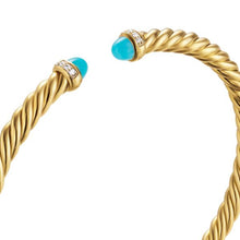 Load image into Gallery viewer, Cablespira Flex Bracelet in 18K Yellow Gold with Turquoise and Diamonds, 4mm