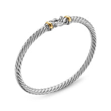 Load image into Gallery viewer, Cable Flex Buckle Bracelet in Sterling Silver with 14K Yellow Gold, 4mm