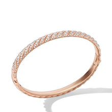 Load image into Gallery viewer, Sculpted Cable Pave Bangle Bracelet in 18K Rose Gold with Diamonds