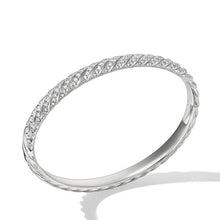 Load image into Gallery viewer, Sculpted Cable Pave Bangle Bracelet in 18K White Gold with Diamonds