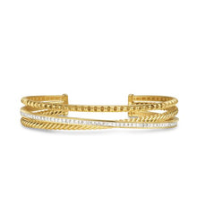 Load image into Gallery viewer, Crossover Trio Three Row Cuff Bracelet in 18K Yellow Gold with Diamonds, 11mm