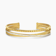 Load image into Gallery viewer, Crossover Trio Three Row Cuff Bracelet in 18K Yellow Gold with Diamonds, 11mm