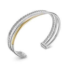 Load image into Gallery viewer, Crossover Three Row Bracelet in Sterling Silver with 18K Yellow Gold and Diamonds, 11mm