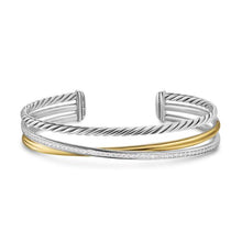 Load image into Gallery viewer, Crossover Three Row Bracelet in Sterling Silver with 18K Yellow Gold and Diamonds, 11mm