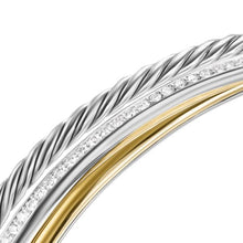 Load image into Gallery viewer, Crossover Three Row Bracelet in Sterling Silver with 18K Yellow Gold and Diamonds, 11mm