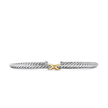 Load image into Gallery viewer, Micro Cable Flex Petite X Bracelet in Sterling Silver with 14K Yellow Gold, 2.6mm