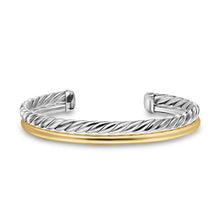 Load image into Gallery viewer, DY Mercer Two Row Cuff Bracelet in Sterling Silver with 18K Yellow Gold, 8mm