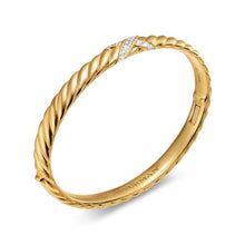 Load image into Gallery viewer, Sculpted Cable X Center Station Cuff Bracelet in 18K Yellow Gold with Diamonds, 6mm
