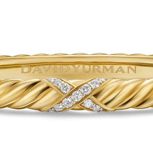 Load image into Gallery viewer, Sculpted Cable X Center Station Cuff Bracelet in 18K Yellow Gold with Diamonds, 6mm