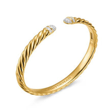 Load image into Gallery viewer, Sculpted Cable Cuff Bracelet in 18K Yellow Gold with Pave Diamond Domes, 6mm