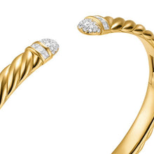 Load image into Gallery viewer, Sculpted Cable Cuff Bracelet in 18K Yellow Gold with Pave Diamond Domes, 6mm