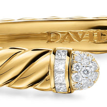 Load image into Gallery viewer, Sculpted Cable Cuff Bracelet in 18K Yellow Gold with Pave Diamond Domes, 6mm