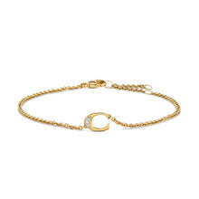 Load image into Gallery viewer, Petite Pave Initial Chain Bracelet in 18K Yellow Gold with Diamond C