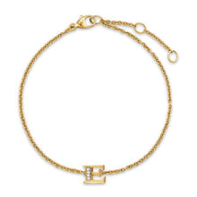 Load image into Gallery viewer, Petite Pave Initial Chain Bracelet in 18K Yellow Gold with Diamond E
