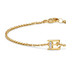 Load image into Gallery viewer, Petite Pave Initial Chain Bracelet in 18K Yellow Gold with Diamond E