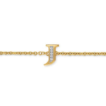 Load image into Gallery viewer, Petite Pave Initial Chain Bracelet in 18K Yellow Gold with Diamond J