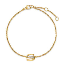 Load image into Gallery viewer, Petite Pave Initial Chain Bracelet in 18K Yellow Gold with Diamond S
