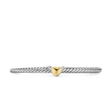 Load image into Gallery viewer, Micro Cable Flex Heart Station Bracelet in Sterling Silver with 14K Yellow Gold, 2.6mm