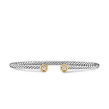 Load image into Gallery viewer, Micro Cable Flex Round Bracelet in Sterling Silver with 14K Yellow Gold and Diamonds, 2.6mm