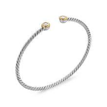 Load image into Gallery viewer, Micro Cable Flex Round Bracelet in Sterling Silver with 14K Yellow Gold and Diamonds, 2.6mm
