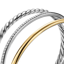 Load image into Gallery viewer, DY Mercer Three Row Cuff Bracelet in Sterling Silver with 18K Yellow Gold and Diamonds, 10mm