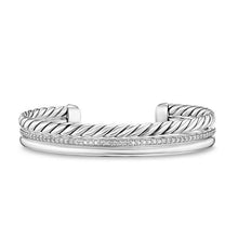 Load image into Gallery viewer, DY Mercer Three Row Cuff Bracelet in Sterling Silver with Diamonds, 10mm
