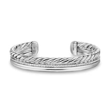Load image into Gallery viewer, DY Mercer Three Row Cuff Bracelet in Sterling Silver with Diamonds, 10mm