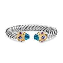 Load image into Gallery viewer, Renaissance Cable Flex Bracelet in Sterling Silver with 14K Yellow Gold, Hampton Blue Topaz, Iolite and Amethyst, 9mm