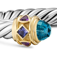 Load image into Gallery viewer, Renaissance Cable Flex Bracelet in Sterling Silver with 14K Yellow Gold, Hampton Blue Topaz, Iolite and Amethyst, 9mm