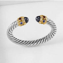 Load image into Gallery viewer, Renaissance Cable Flex Bracelet in Sterling Silver with 14K Yellow Gold, Hematine, Rhodolite Garnet and Iolite, 9mm